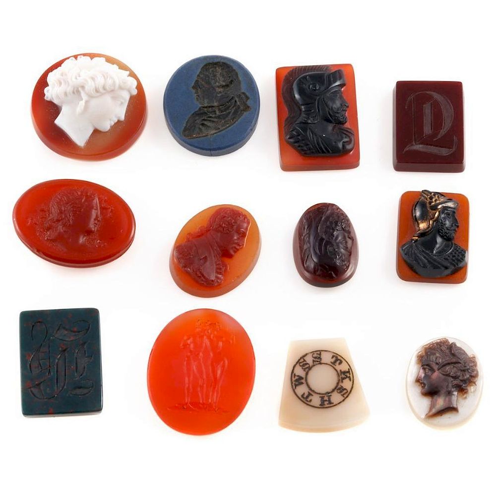 Appraisal: Collection of unmounted cameos and intaglios including coral hardstone mother-of-pearl