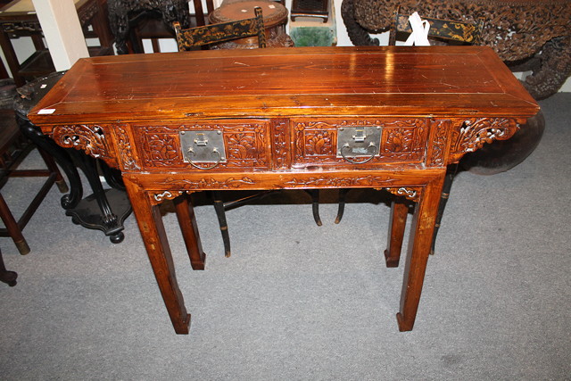 Appraisal: A CHINESE ELM SIDE TABLE having a plain top with