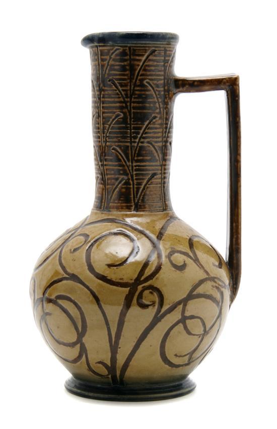 Appraisal: n English Pottery Ewer Martin Brothers of bottle form with