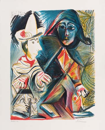 Appraisal: PABLO PICASSO after Pierrot et Arlequin Color lithograph on heavy