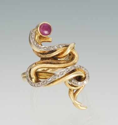 Appraisal: An Ilias Lalaounis k Gold Diamond and Ruby Serpent Ring