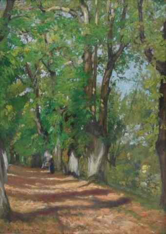 Appraisal: DE BEAUMONT Hugues O C Impressionist Landscapewith Figure Signed lower