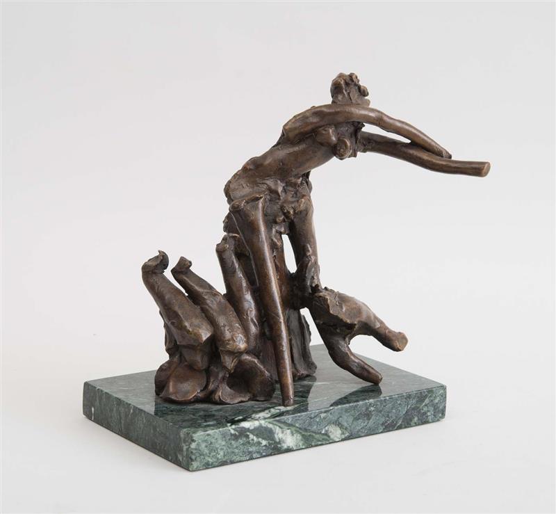 Appraisal: REUBEN NAKIAN - NYMPH AND DOLPHINS Bronze with brown patina