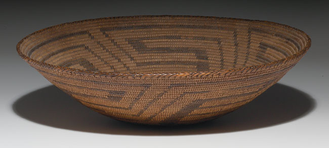 Appraisal: Pima basket polychrome geometric fretwork and wrapped rim w x