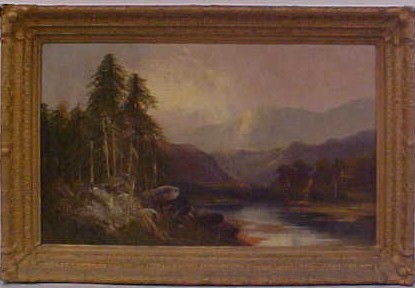 Appraisal: Late th C oil on canvas landscape pine trees and