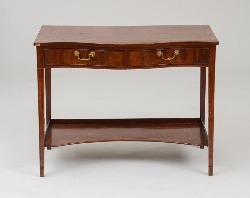 Appraisal: GEORGE III INLAID MAHOGANY SERPENTINE-FRONTED SIDEBOARD The serpentine fronted top