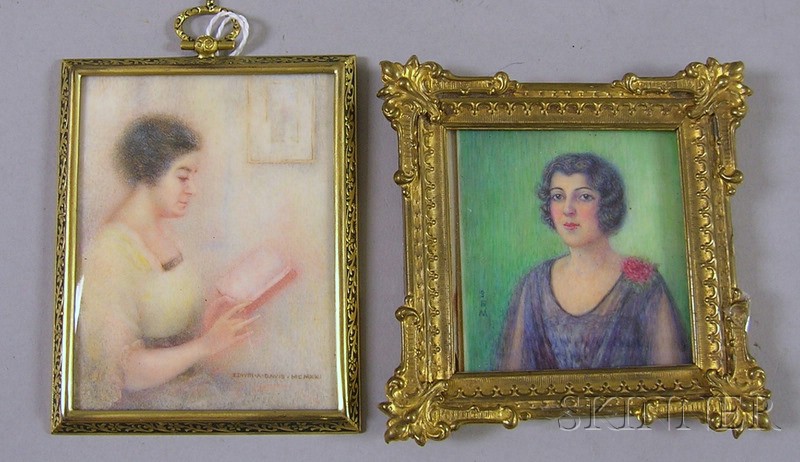 Appraisal: Two Framed Early th Century Miniature Painted Portraits of Women