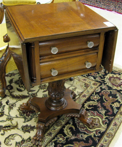 Appraisal: EMPIRE REVIVAL MAHOGANY DROP-LEAF WORK TABLE American early th century