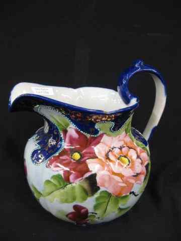 Appraisal: Nippon Handpainted Porcelain Pitcher floral with cobalt gold trim signed