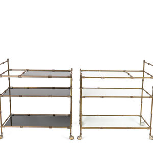 Appraisal: A Pair of Bronze Bar Carts MID- OTH CENTURY One