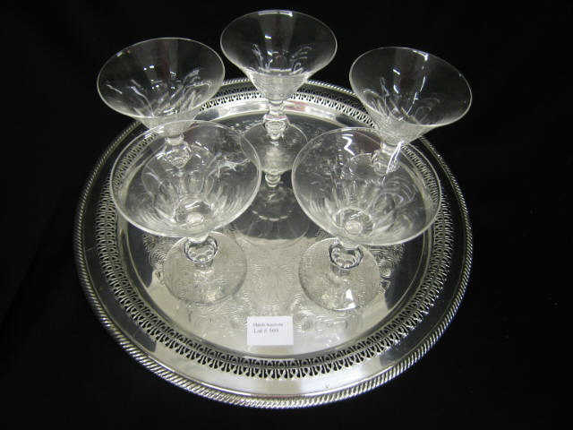 Appraisal: Cut Crystal Wines together with a silverplate round tray