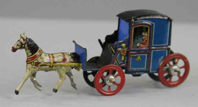 Appraisal: MEIER COACH PENNY TOY Germany lithographed tin blue hansom cab