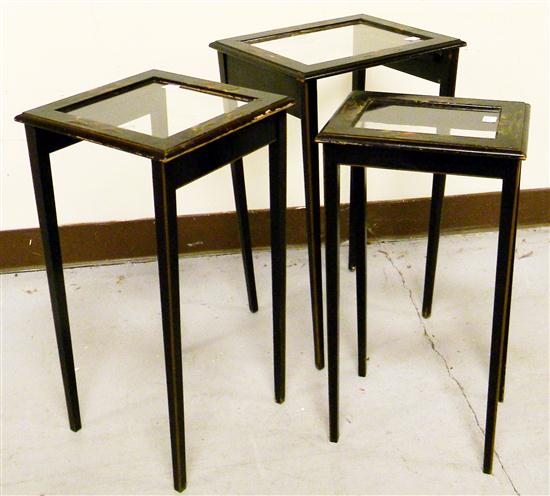 Appraisal: Set of three nested glass top Asian decorated tables black