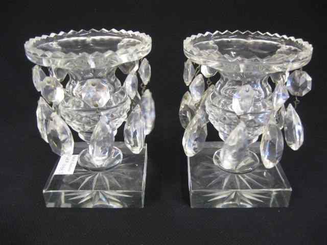 Appraisal: Pair of Cut Crystal Candleholders regency style teardrop prisms ''