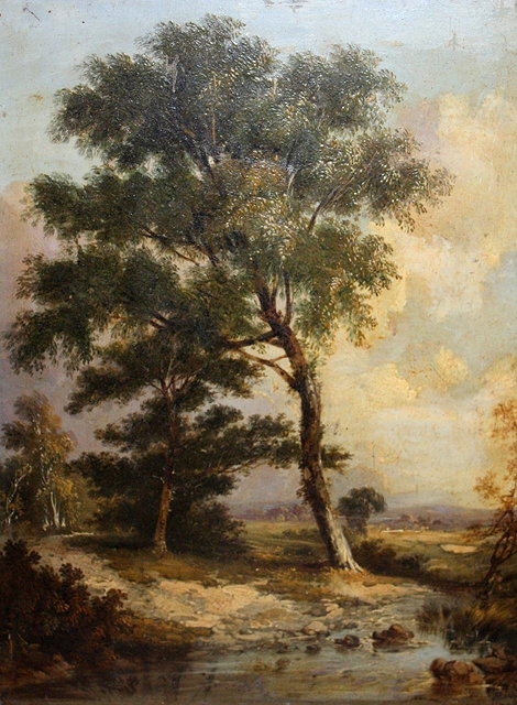 Appraisal: ENGLISH SCHOOL TH TH CENTURY River landscape with trees oils