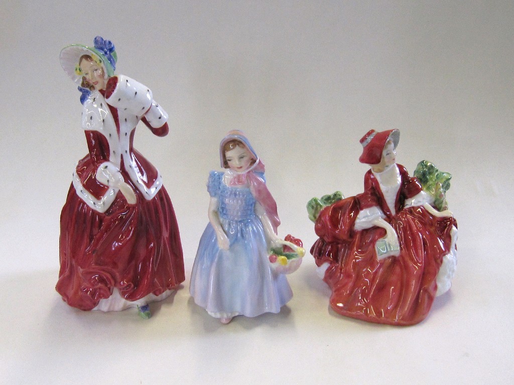 Appraisal: Three Royal Doulton figures 'Christmas Morn' HN 'Lydia' HN and