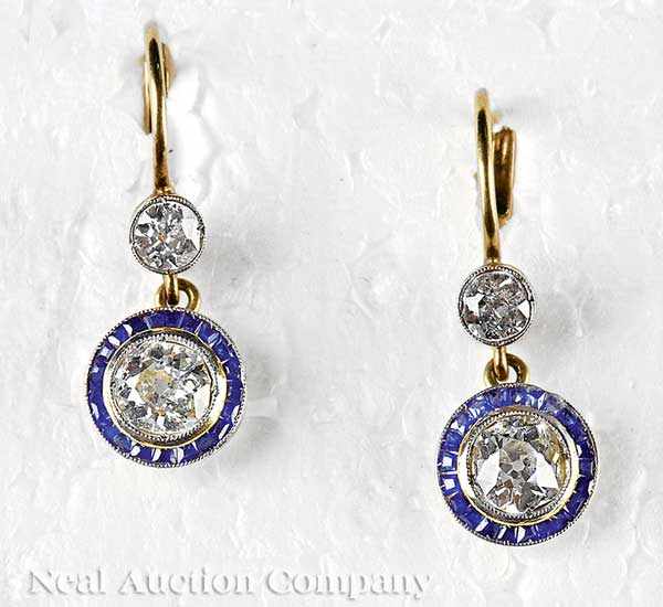 Appraisal: A Pair of Antique Art Deco kt Yellow Gold Diamond