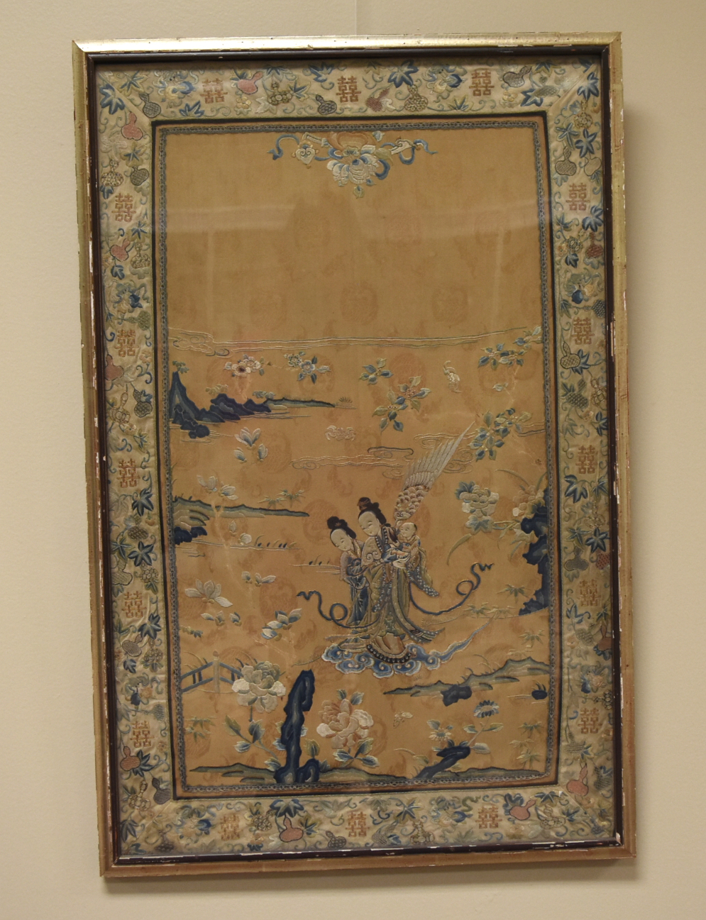 Appraisal: LARGE CHINESE FRAMED EMBROIDERY W DIETY TH C Chinese Qing