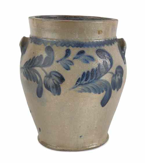 Appraisal: Pennsylvania four-gallon stoneware crock th c with a cobalt tulip