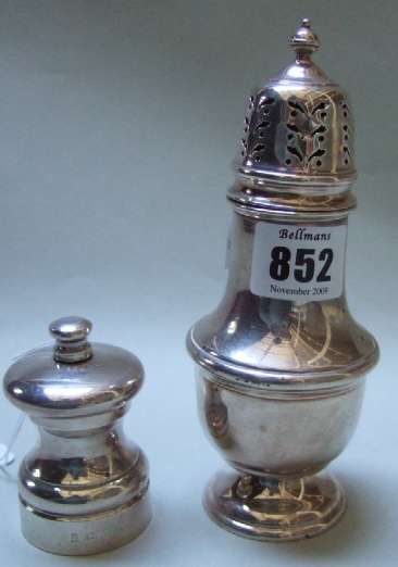 Appraisal: A silver sugar castor of baluster form Birmingham and a