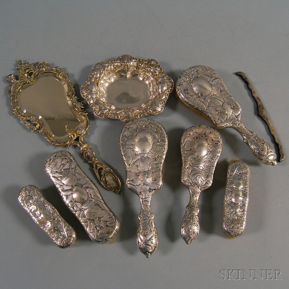 Appraisal: Small Group of Sterling Silver and Silver-plated Dresser Items a