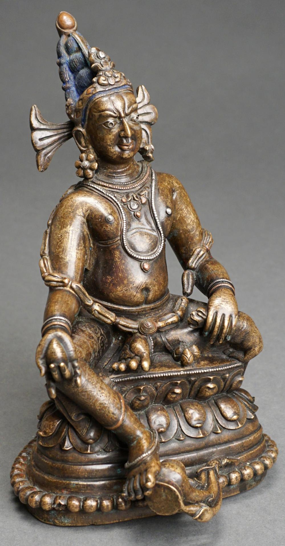 Appraisal: Sino-Tibetan Partial Enameled Blue Bronze Figure of a Seated Buddha