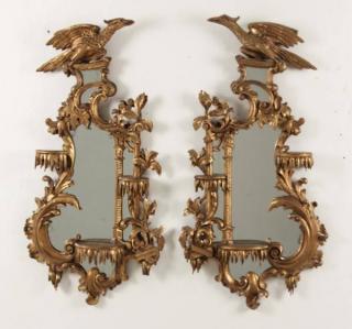 Appraisal: IMPORTANT PAIR OF ENGLISH CARVED GILT WOOD MIRRORS WITH PHOENIX