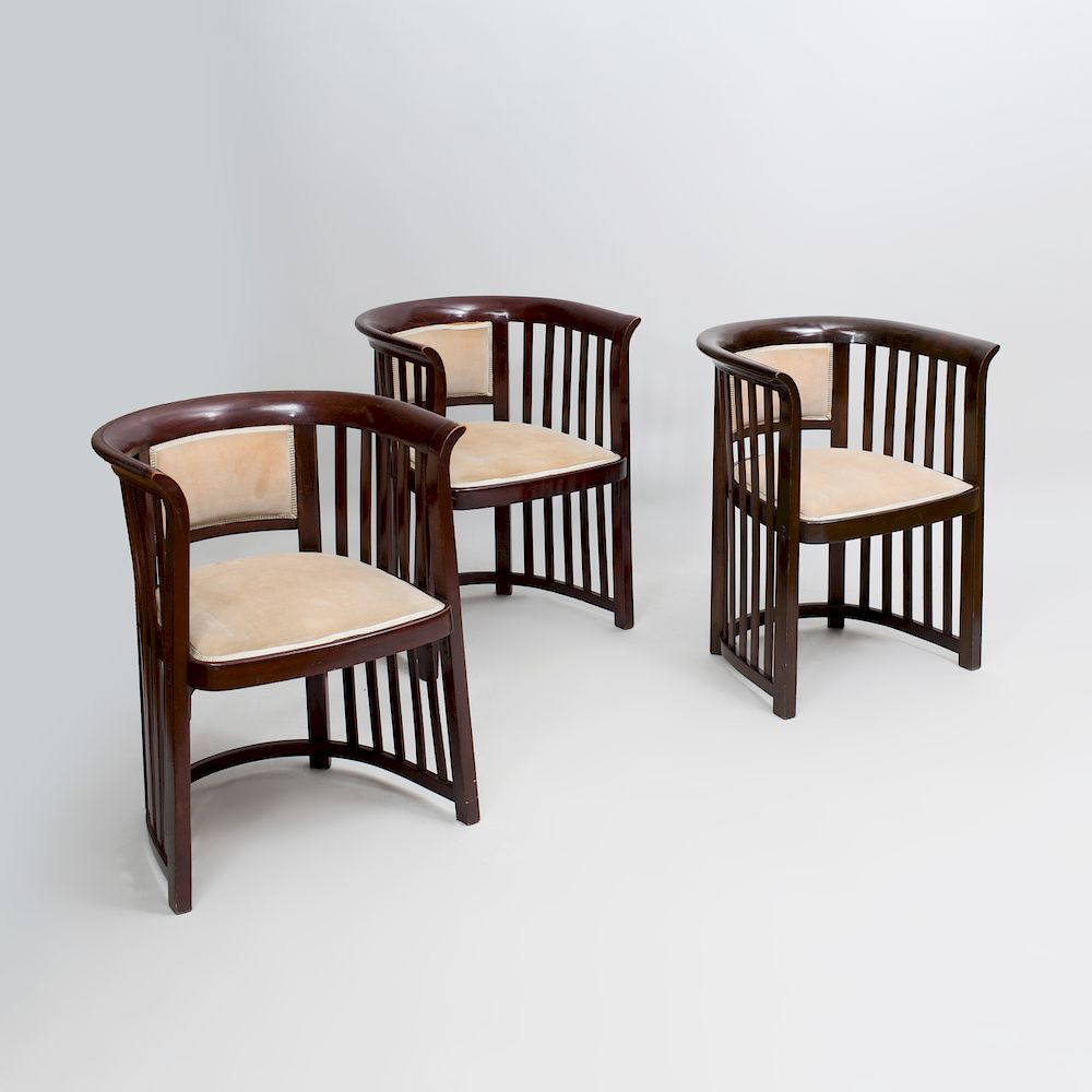 Appraisal: Pair of Stained Wood Armchairs In the Style of Josef