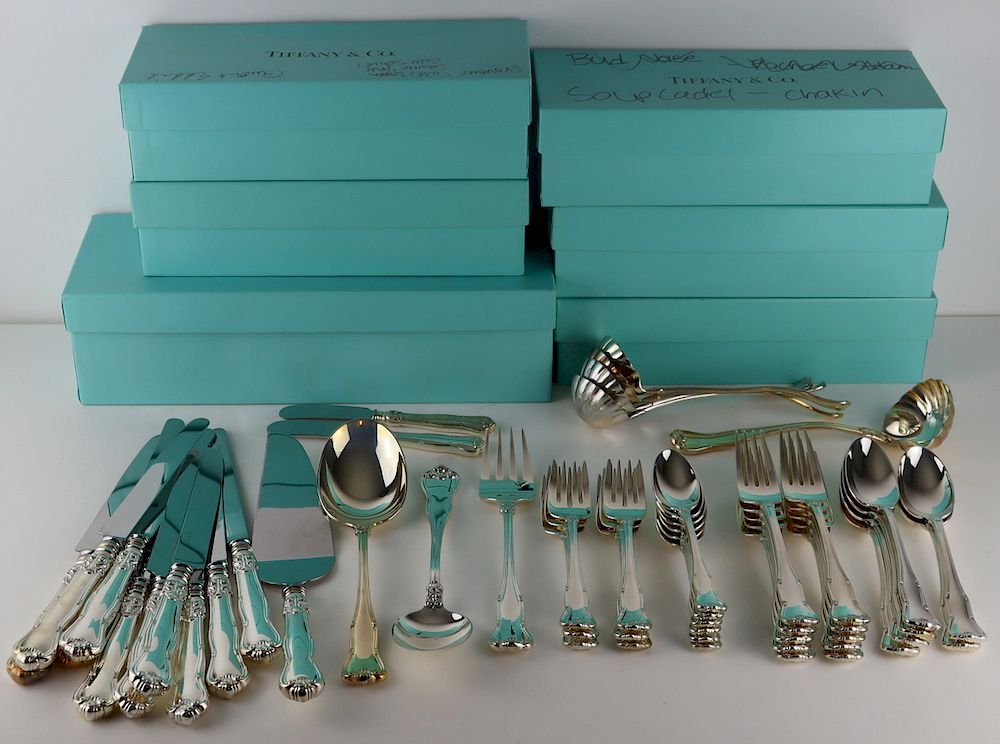 Appraisal: STERLING Tiffany Co Provence Flatware Service Includes knives with stainless