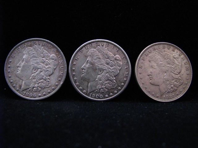 Appraisal: Three Morgan silver dollar coins all circulated relatively sharp