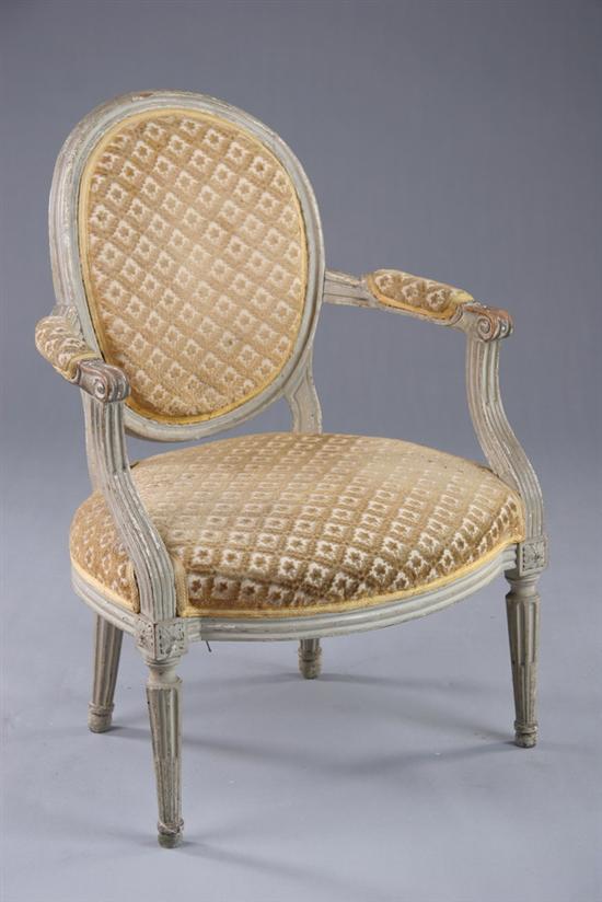 Appraisal: PROVINCIAL LOUIS XVI FAUTEUIL EN CABRIOLE late th century painted