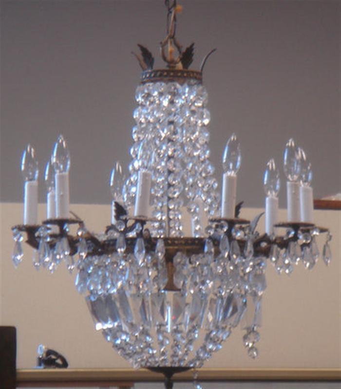 Appraisal: Brass crystal chandelier arms h d Estimate -