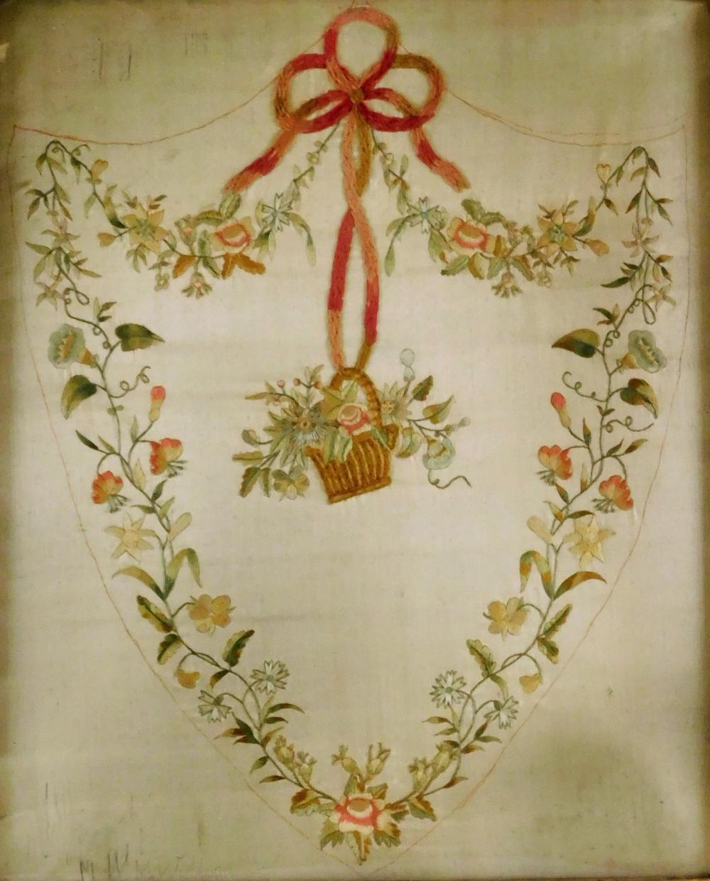 Appraisal: Federal period embroidery silk on silk c signed M W