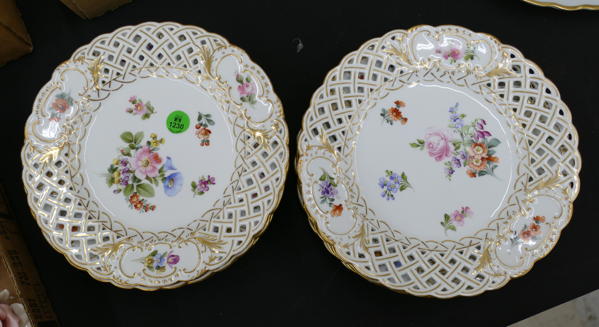 Appraisal: Set Dresden Gilt Floral Pierced Porcelain Plates '' - One