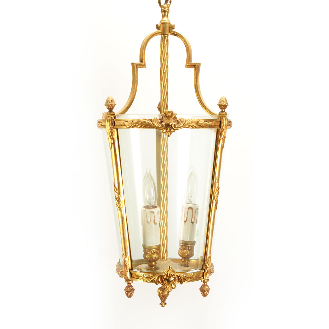 Appraisal: Louis XVI Style Gilt-Metal and Glass Three-Light Hall Lantern Mid