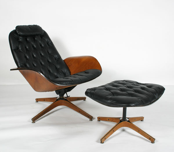 Appraisal: Plycraft lounge chair and ottoman bentwood arms button tuft upholstered