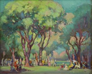 Appraisal: ELLIOT Emily Oil on Board Park Scene Fainly signed lower