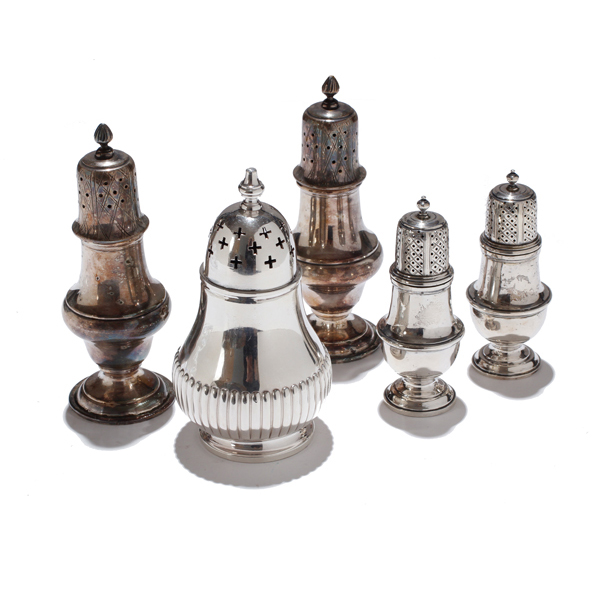 Appraisal: English sterling silver salt and pepper shakers along with silver