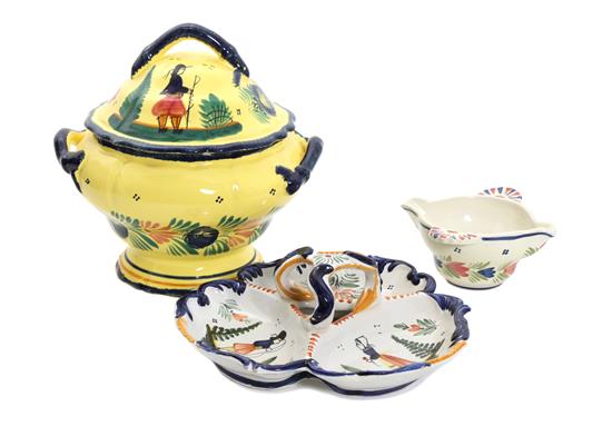 Appraisal: Sale Lot Three Pieces of Quimper Pottery comprising a yellow