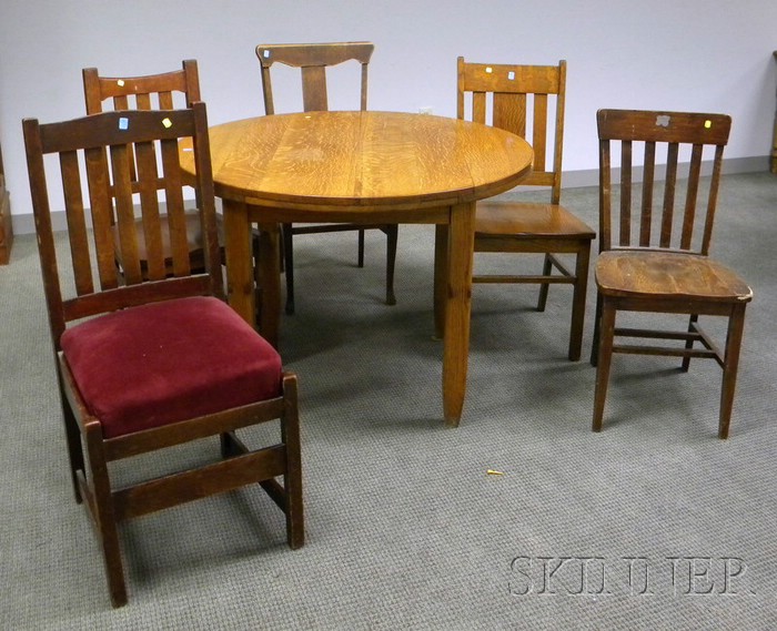 Appraisal: Mission Circular Oak Center Table and Five Oak Side Chairs