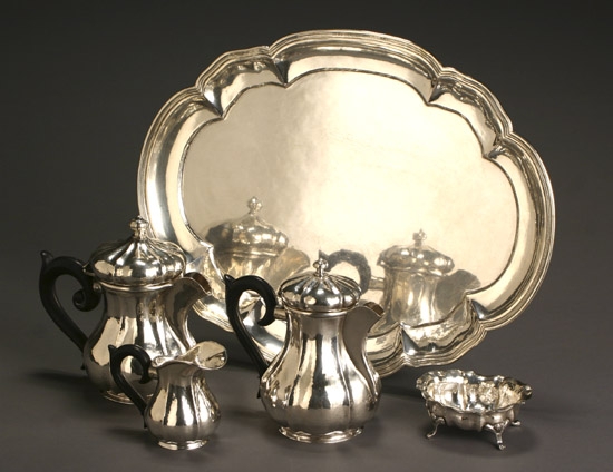 Appraisal: Continental Silver Four-Piece Coffee and Tea Service with Tray Possibly