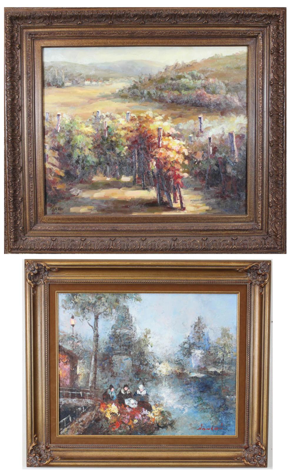 Appraisal: TWO OILS ON CANVAS Autumn vineyard signed Kingman image measures