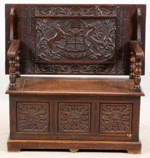 Appraisal: CARVED OAK MONK'S BENCH LATE TH EARLY TH C CARVED