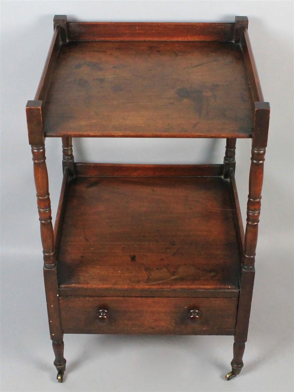 Appraisal: GEORGIAN STYLE MAHOGANY ETAGERE BASE having an upper shelf raised