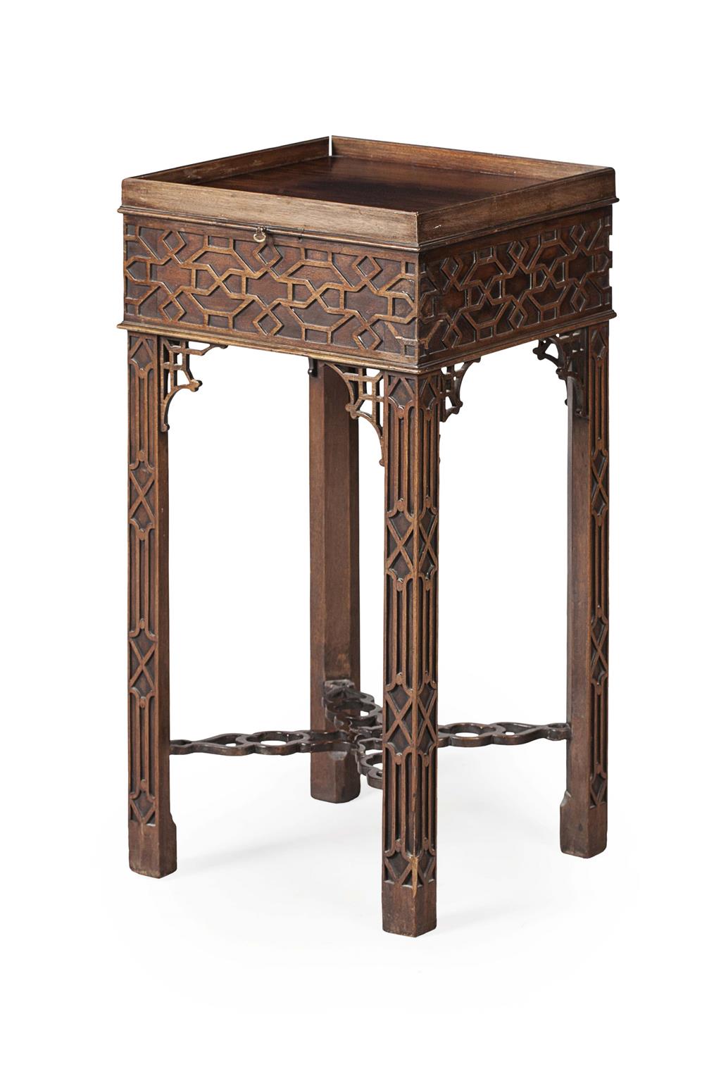 Appraisal: GEORGE III 'CHINESE CHIPPENDALE' MAHOGANY KETTLE STAND CIRCA the square