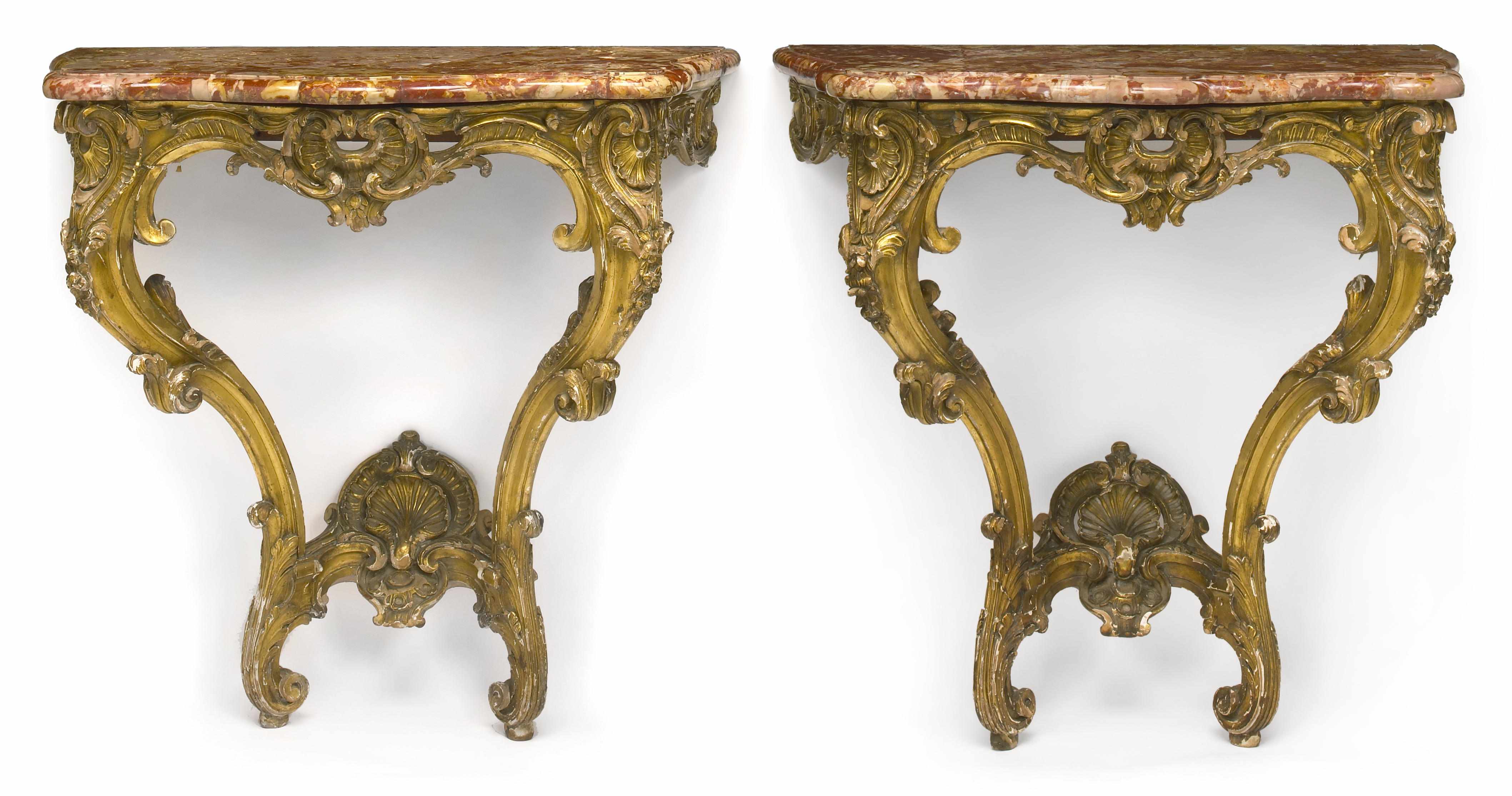 Appraisal: A pair of Louis XV style carved giltwood consoles second