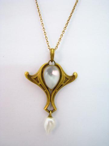 Appraisal: Lady's Art Deco K Yellow Gold Moon Stone and Pearl