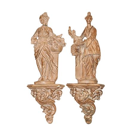 Appraisal: Pair of Neoclassical Style Pottery Figures of Maidens and Brackets