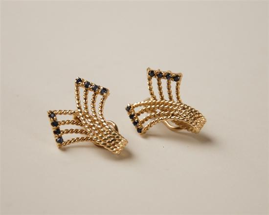 Appraisal: A Pair of Gold and Sapphire Earrings K marked yellow