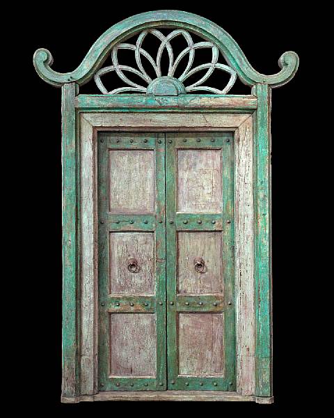 Appraisal: A wonderful pair of Indian Neoclassical pale green painted doors